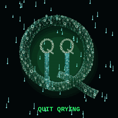Animated QUIT QRYING logo crying under falling tears